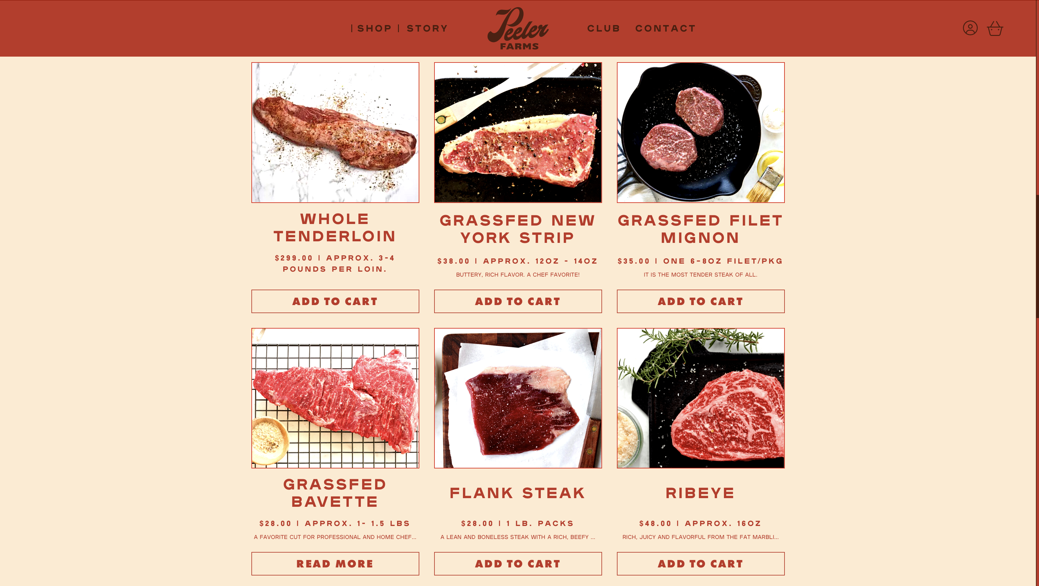 inventory page on peeler farm website